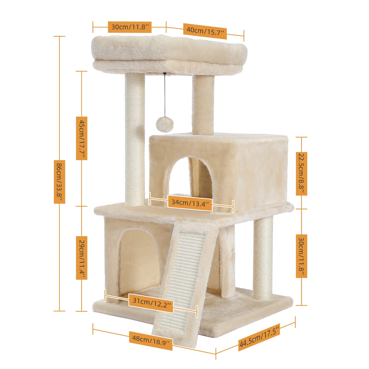 PAWZ Road Large Cat Tree, 41 Inches Gothic Cat Tower with 2 Spacious Condos for Indoor Cats, Large Black Cat House with Comfy Hammock, Padded Perch, Scratching Pad and Replaceable Balls-Black