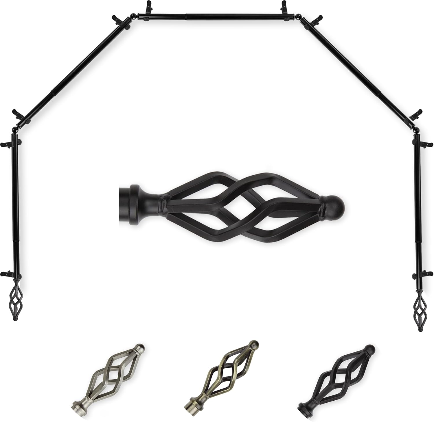 Helix 13/16" 5-Sided Bay Window Curtain Rod 28-48" (Each Side) - Black