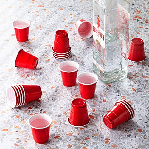 Image of Tickles Beer Pong Glasses & Shot Glasses with Ball | Easy Grip Reusable Drinking Party Cups for Iced Tea, Cocktail, Couple, Ladies Games (12 Beer Pong 475 ml and 12 Shot Glasses 60 ml; Color: Red)