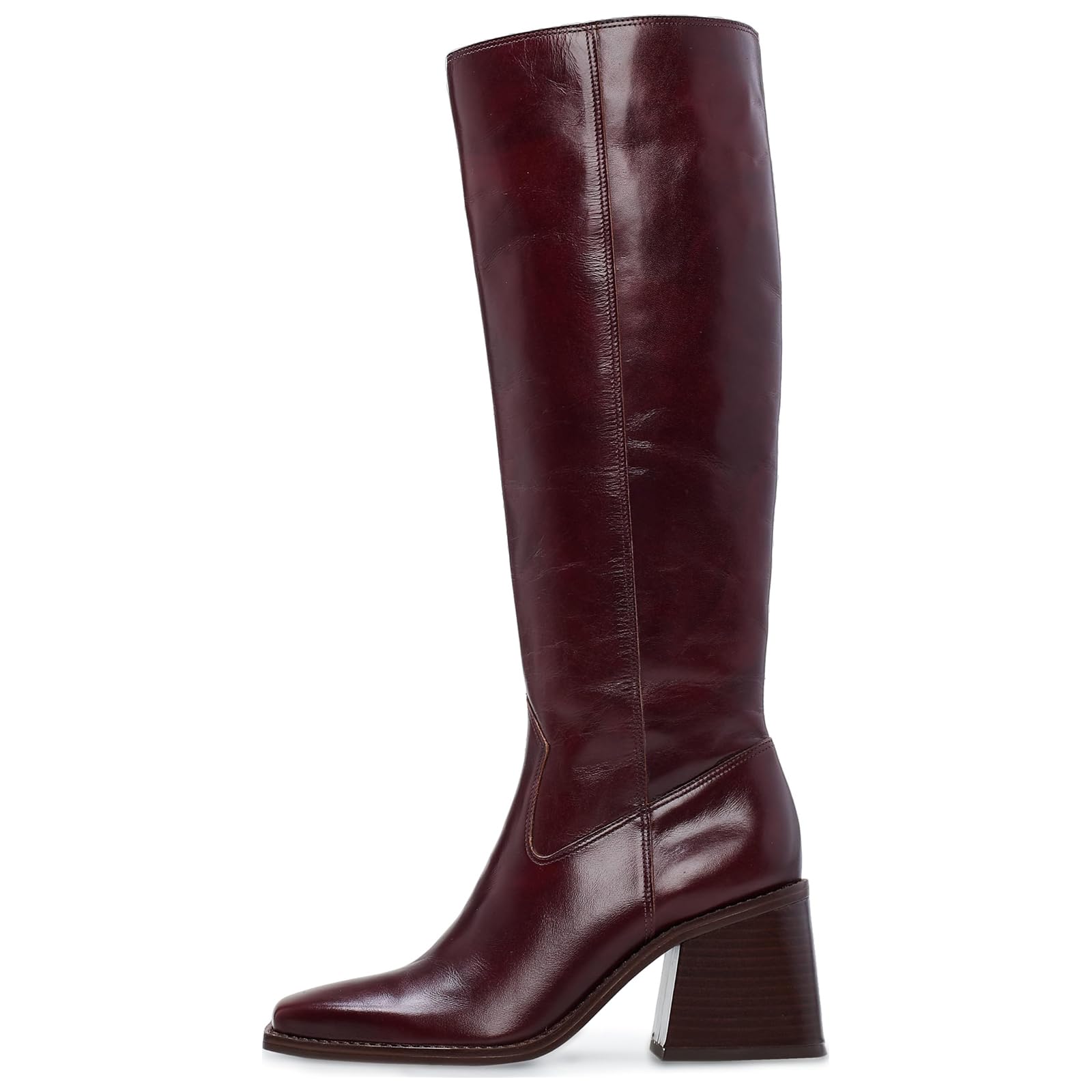 VOMIRA Knee High Boots Women Wide Calf Boots for Women Square Toe Tall Boots Chunky Heel Leather Long
