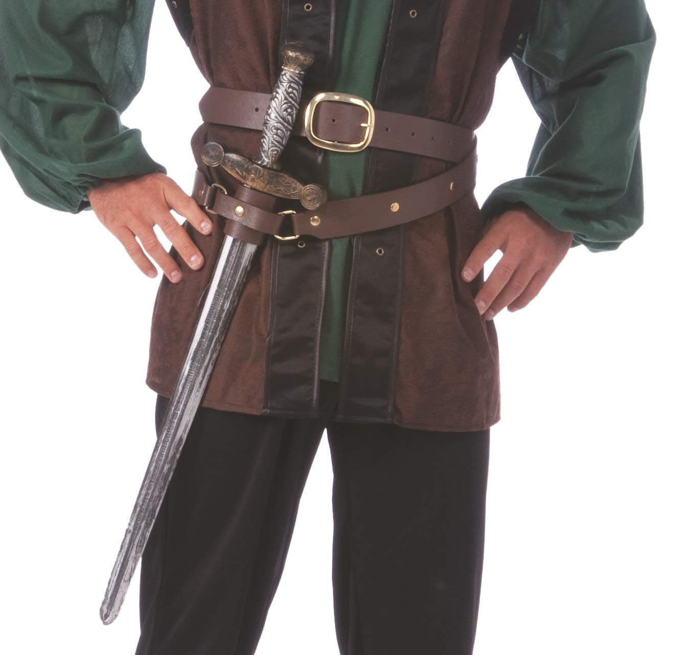 shoperama Double Belt with Sword Holder in Brown Medieval Knight Warrior Robin Hood Costume Accessory