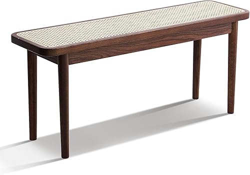 Banco 100% de madera de roble macizo, banco de ratán con asientos tejidos, calidad premium, asiento versátil para entrada, comedor, dormitorio,
