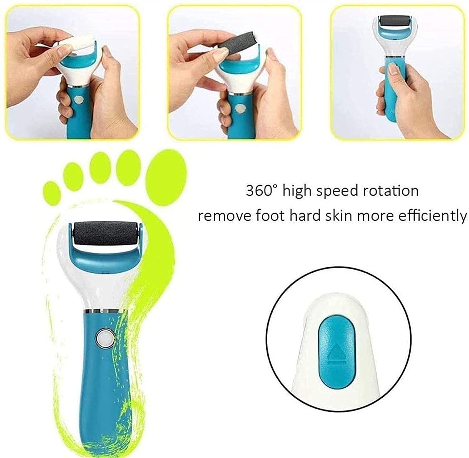 Removedor de Callos eléctricos para pies, Herramientas de pedicura de Archivo de pie Recargable, Kit removedor de Callos para Pieles secas agrietadas con 2 Cabezas de Rodillos, Azul