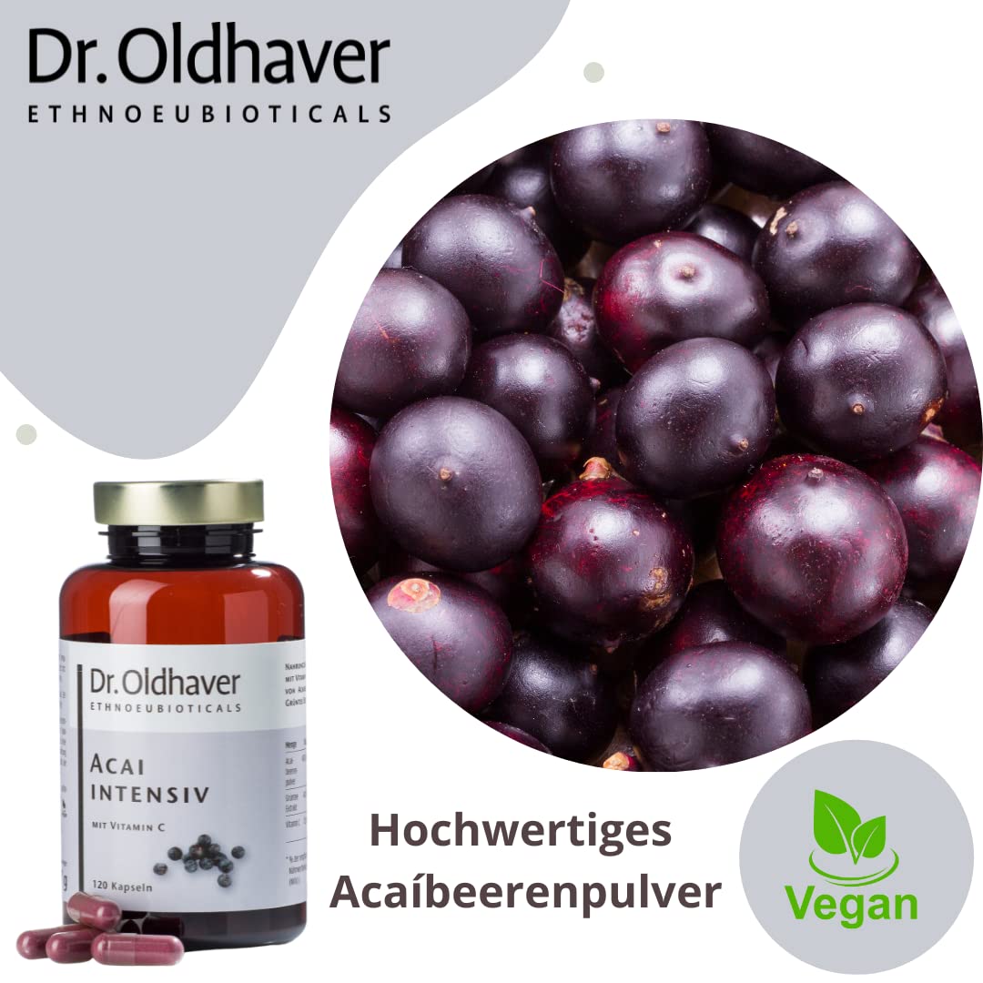 Dr. Oldhaver Acai Intensiv – Acai Beeren Kapseln Hochkonzentriert mit Grüntee Extrakt und Vitamin C (120 Stück), Frei von Gluten und Laktose, für den Energiestoffwechsel