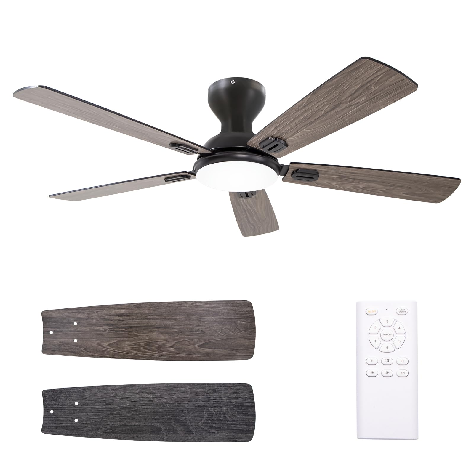 52 inch Ceiling Fan with Lights and Remote - Flush Mount Reversible DC Motor, Dimmable Tri-Color LED, Dual Surface Blades, 6-Speeds Noiseless Fans for Living Room, Bedroom, Dinning Room
