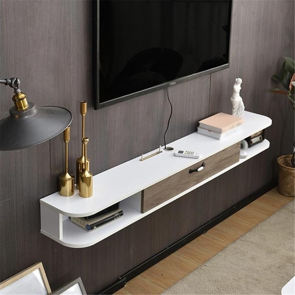 TV-Schrank Minimalistischer schwebender TV-Ständer, kleines Lagerregal for Wohnzimmer und Schlafzimmer mit Kabelmanagement Medienschrank(Weiß)