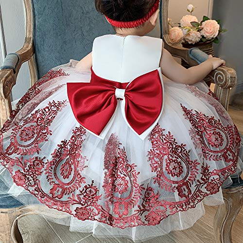Image of CMMCHAAH 0-6T Baby Girls Pageant Lace Embroidery Dresses Toddler Party Bowknot Tutu Gown Dress with Headwear