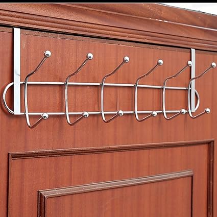 WOTOFY Heavy-Duty Stainless Steel Door Hanger Hook with 12 Portable Hooks for Cloth Hanger No Drill Multifunctional Hooks for Clothes Hanging and Door Hook Bathroom Accessories