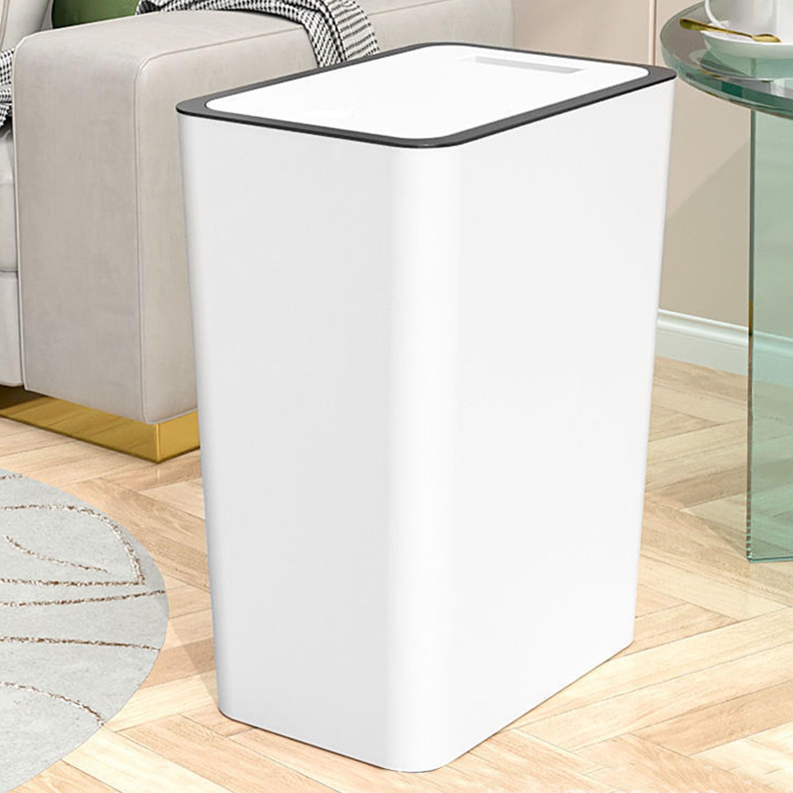 Eujgoov 15 Litri Pattumiera in Plastica con Coperchio Pattumiera Bianca con Pulsante a Pressione per Bagno Toilette