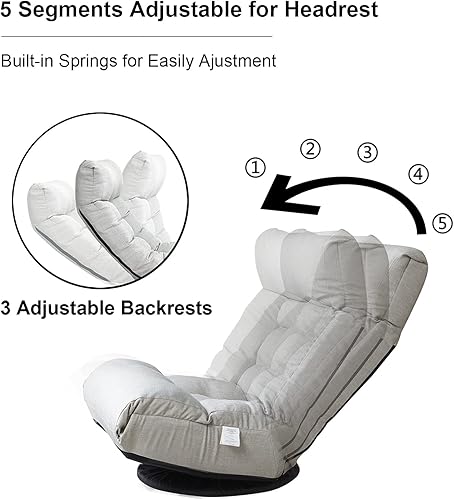 Miniatura 5 de Silla giratoria de 360 grados para juegos, silla plegable con respaldo ajustable, tumbona acolchada para interiores con taburete, sofá perezoso,