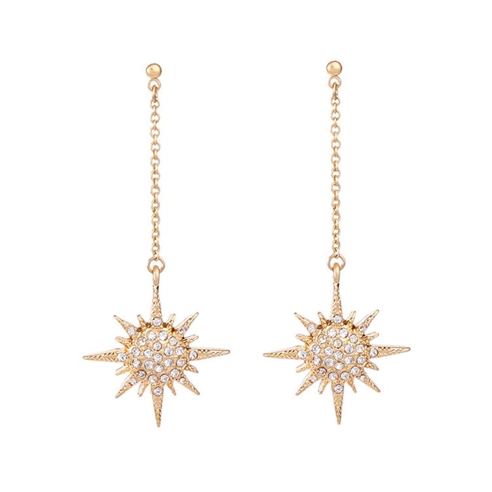 Boucles d'oreilles pendantes bohèmes en forme de lune et d'étoile asymétriques en cristal lune et soleil goutte - Longues boucles d'oreilles rétro exquises style punk accessoires bijoux pour