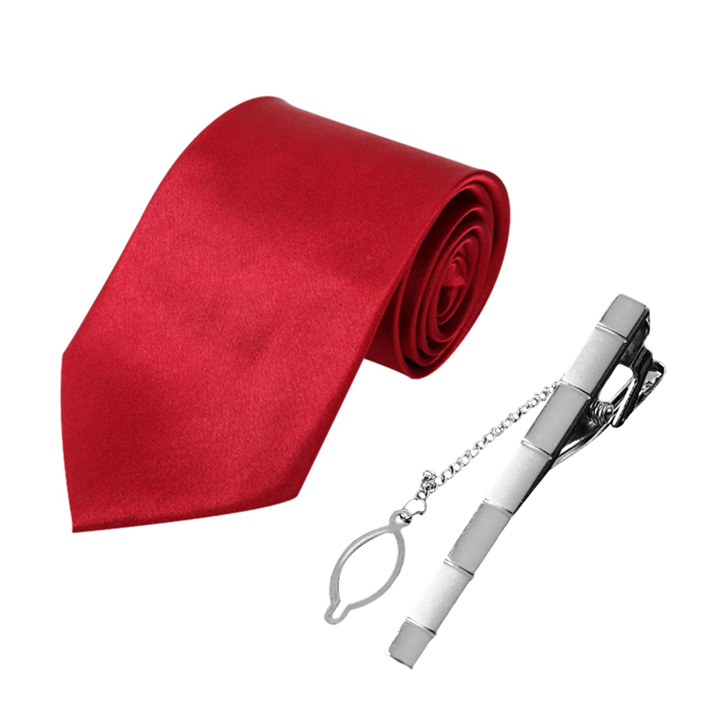 Herens Stropdas Rood Met Dasspeld - 142cm Polyester Zijde, Perfect Voor Bruiloft En Zakelijke Gelegenheden