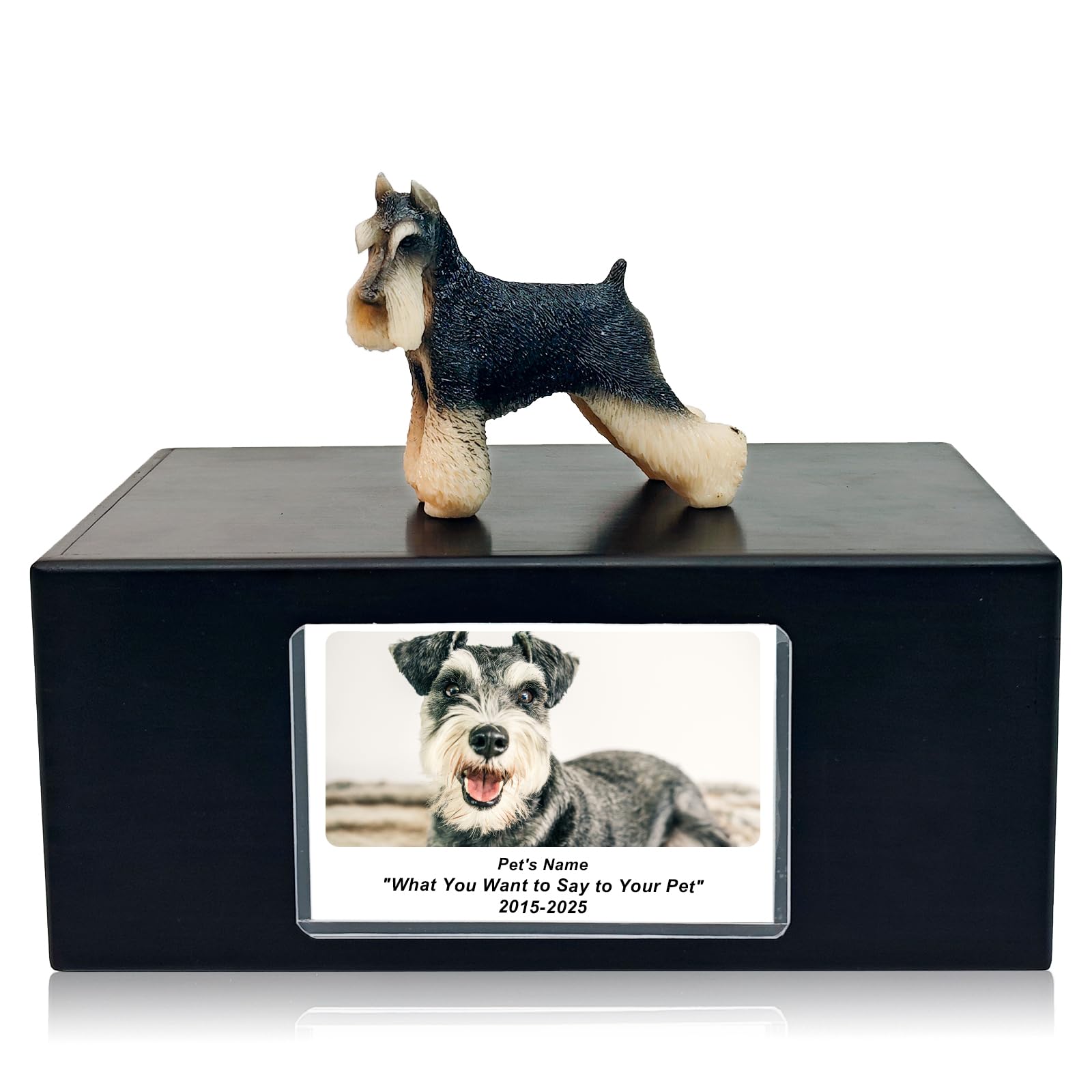 MEM PLANETE Pet Dog Urns for Ashes Memorial Gifts for Loss Lovers Shadow Box Sympathy Keepsake Small Big Cremation Casket Funerary Frame Pictures Solid Rosewood Material Schnauzers Figurine Urn