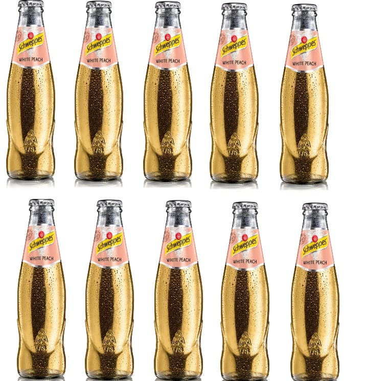 Swweppes White Peach 10 x 200 ml vidrio refrescante carbonatado ligero con sabor a melocotón blanco incl.