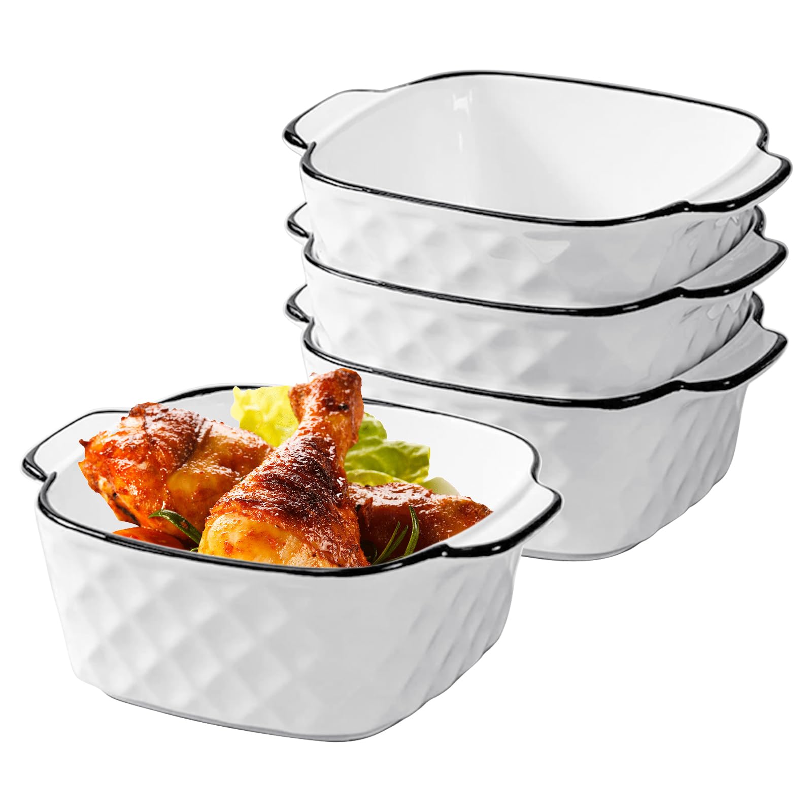 Kikcrrou 4PCS Individual Pie Dishes - 400ML Lasagne Sish, Oven Dish with Handles, 5.7'' Ceramic Baking Dishes, Oven-Safe & Microwave-Safe