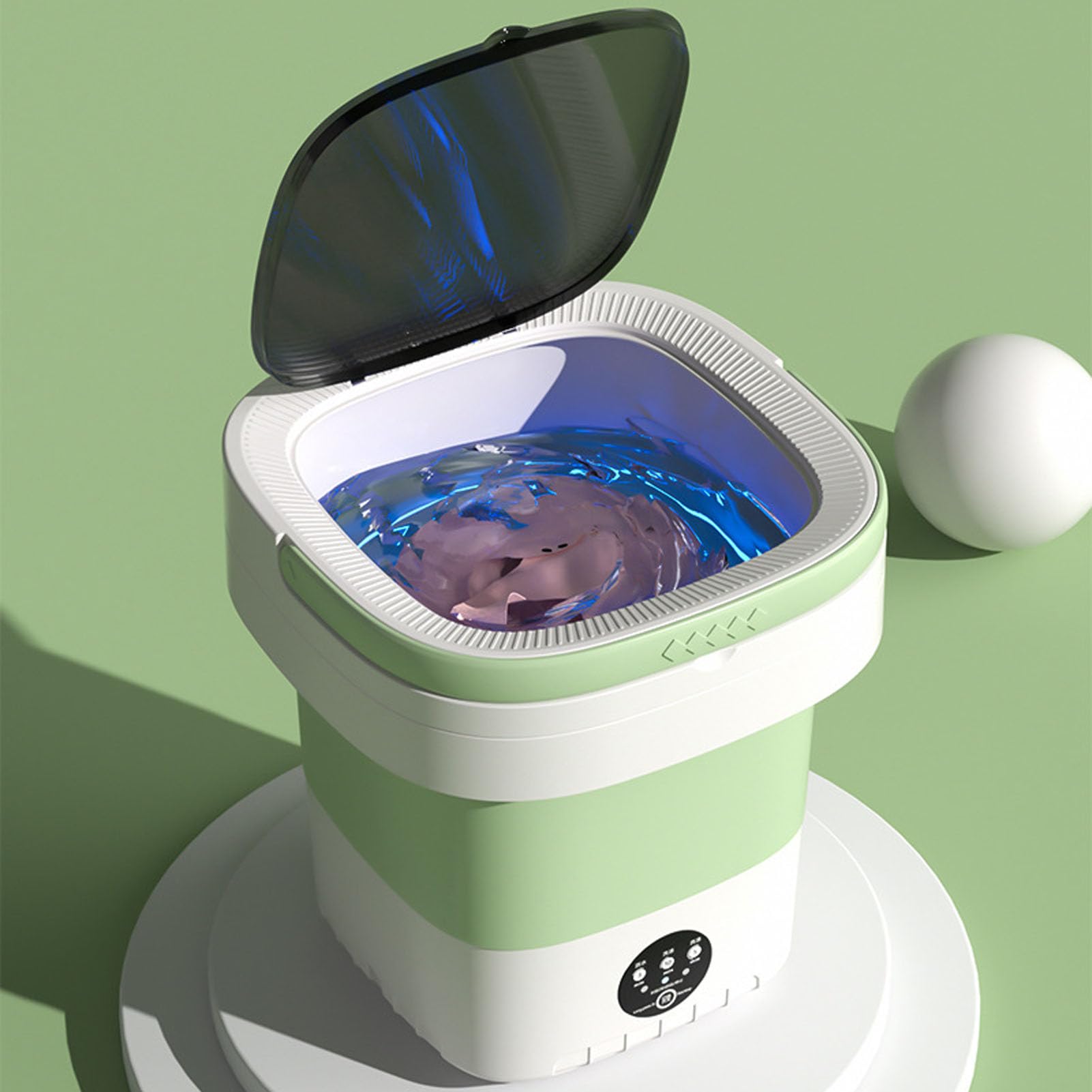 Rengue Machine à Laver Portable 12 L, Essoreuse Pliable avec Déshydrateur intégré et Lumière Bleue pour Sous-Vêtements, Chaussettes, Vêtements de bébé, Dortoir de Voyage (Prise UE)