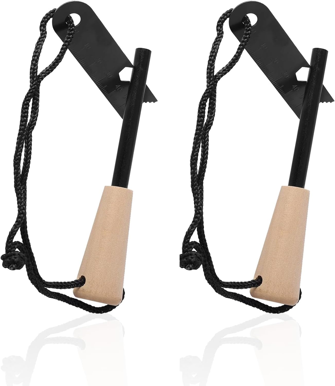 2 Pack Survival Fire Starter Kit - Flint and Steel with Ergonomic Wooden Handle, Waterproof Emergency Fire Starter for Bushcraft, Camping, Hiking, Outdoor Survival Gear