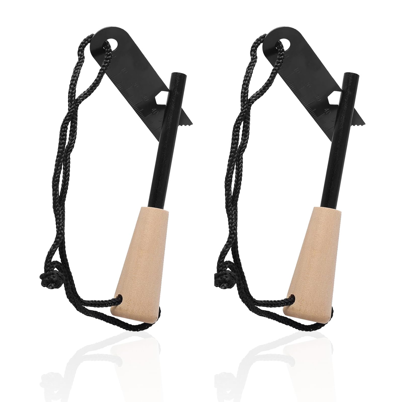 2 Pack Survival Fire Starter Kit - Flint and Steel with Ergonomic Wooden Handle, Waterproof Emergency Fire Starter for Bushcraft, Camping, Hiking, Outdoor Survival Gear