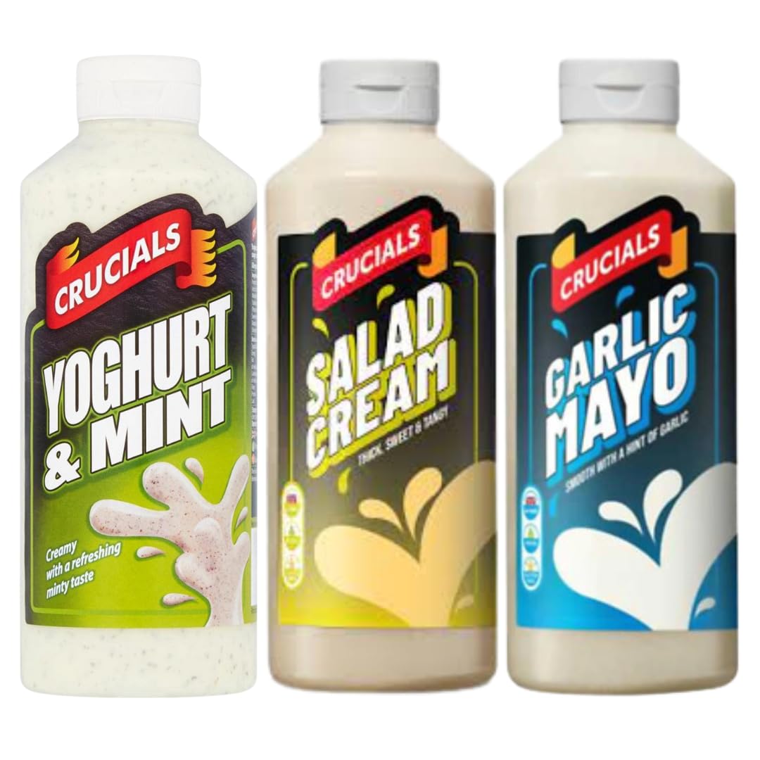Sauce Bundle With Crucials Garlic & Mayo Squeezy Sauce 500ml, Yoghurt & Mint Squeezy Sauce 500ml and Salad Cream 500ml (3 Pack)