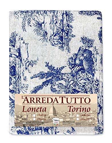 tex family Tagesdecke Gran Foulard Sofaüberwurf Stoff Loneta Toiles de Jouy Blau - Einzelbett