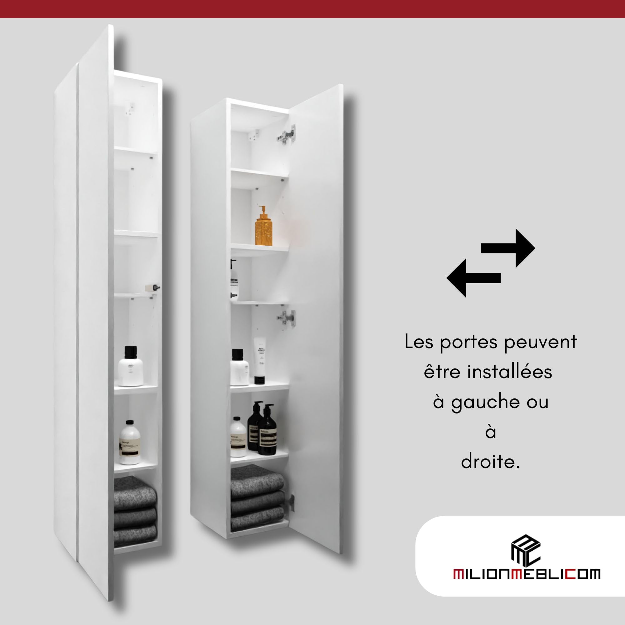 Armoire de Salle de Bain - Meuble Mural Pliable - Ouverture télescopique - Porte à Droite/Gauche - Blanc Mat/Blanc Brillant - Dimensions : 160 x 30 x 30 cm