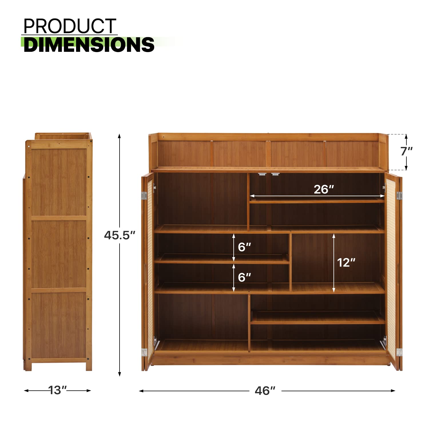 Magshion Shoe Storage Cabinet for Shoes and Boots, Freestanding Boho Bamboo Shoe Cabinet for Entryway with Rattan Pattern Doors for Living Room, Bedroom, and Garage, Brown