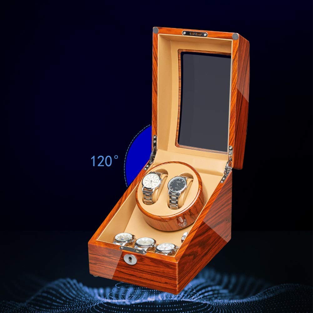 Scatola Porta Orologi Automatico in Legno massello di Ebano con Finitura Laccata Effetto Pianoforte, Motore Silenzioso, Doppia Alimentazione, 4 modalità di Rotazione, espositore PE