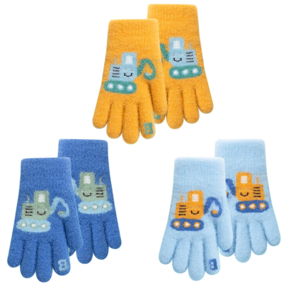 Gants Hiver Enfant 3 Paires Mitaines Tricot Extensibles Colorés Chauds 4-10 Ans Garçons