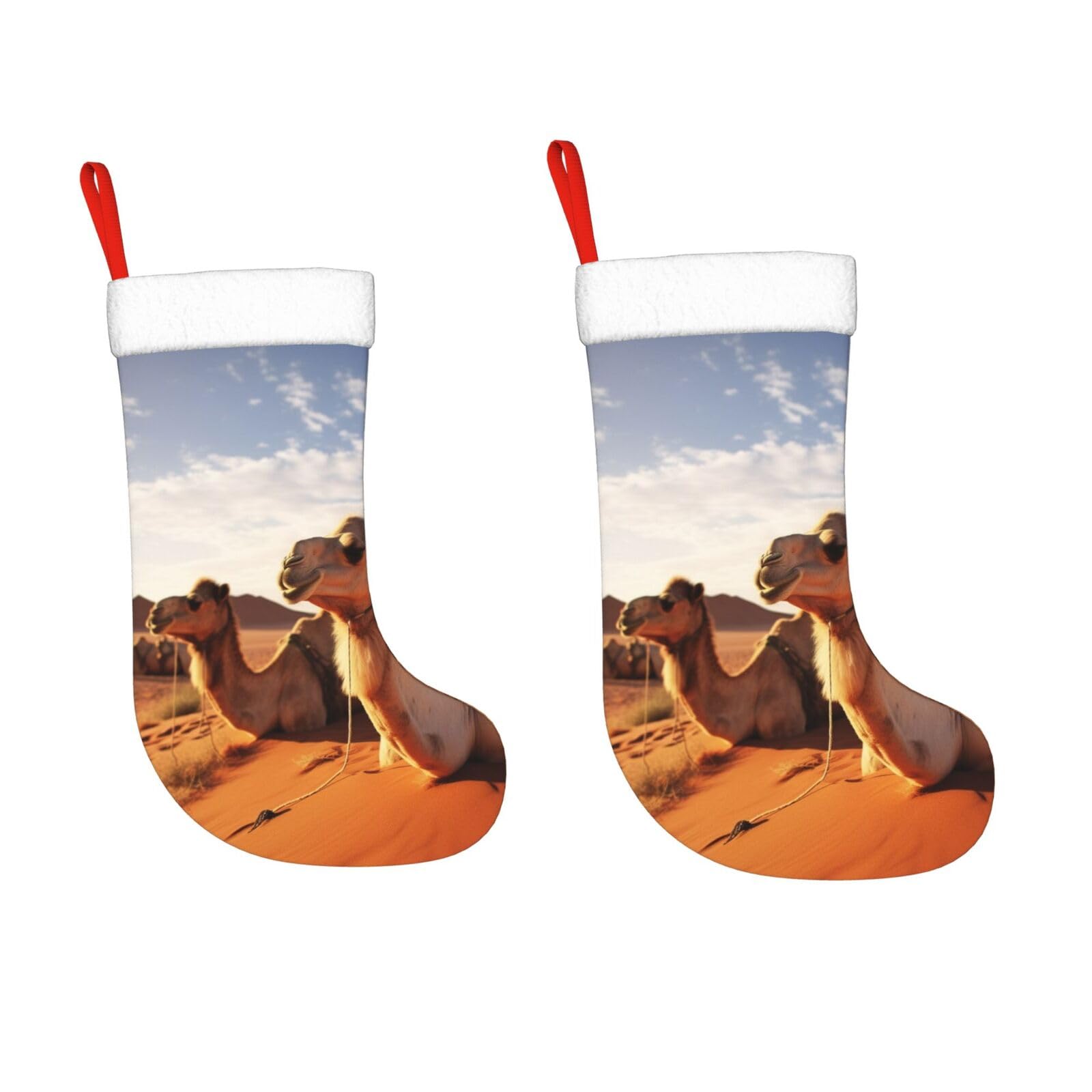 KLOPH 2 Pack 18 Inches Christmas Stockings Personalized Camels Rest Desert Xmas Stocking Hanging Decoration Fireplace Stocking for Holiday Xmas Tree Christmas Fireplace Decor Gifts