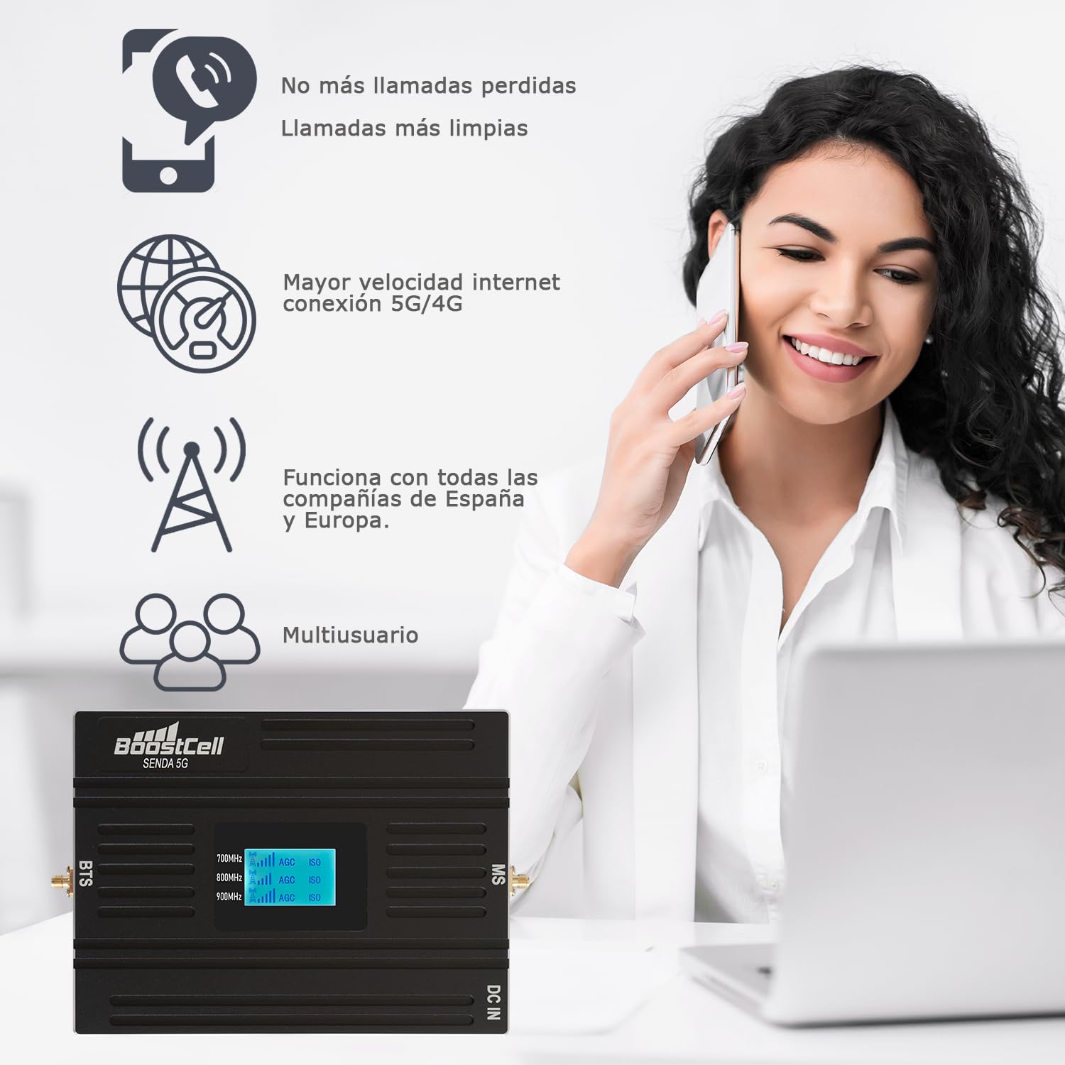 Senda 5G. Amplificador Cobertura telefonía móvil 5G / 4G Zonas Rurales. 5G 700 (Banda 28) -4G 800 (Banda 20)- EGSM 900 (Banda 8). Compatible con Todas Las compañías de telefonía de España.