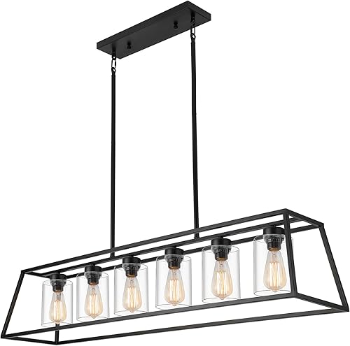 Miniatura 11 de Luces Colgantes Negras para Isla de Cocina | Lámpara Colgante de Linterna de 1 Luz con Pantalla de Vidrio Transparente para Comedor | Entrada | Baño