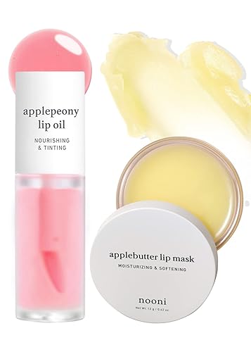 NOONI Applebutter - Máscara de labios con aceite labial (tono rosa bebé), con manteca de karité, aceite de semilla de manzana y vitaminas, máscara