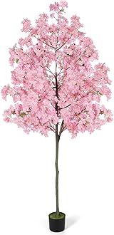 6Ft Tall Cherry Blossom Artificial Tree, Fake Tree Faux Silk Plant with Plastic Nursery Pot,Artificial Plants for Home Office Indoor Decor(Pink)