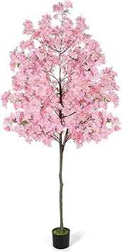 6Ft Tall Cherry Blossom Artificial Tree, Fake Tree Faux Silk Plant with Plastic Nursery Pot,Artificial Plants for Home Office Indoor DecorPink