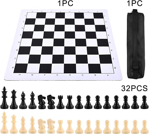 Miniatura 2 de Juego de ajedrez y damas portátil, tapete de ajedrez para torneo de 13.8 in con ajedrez y bolsa de almacenamiento, tablero de ajedrez enrollable,