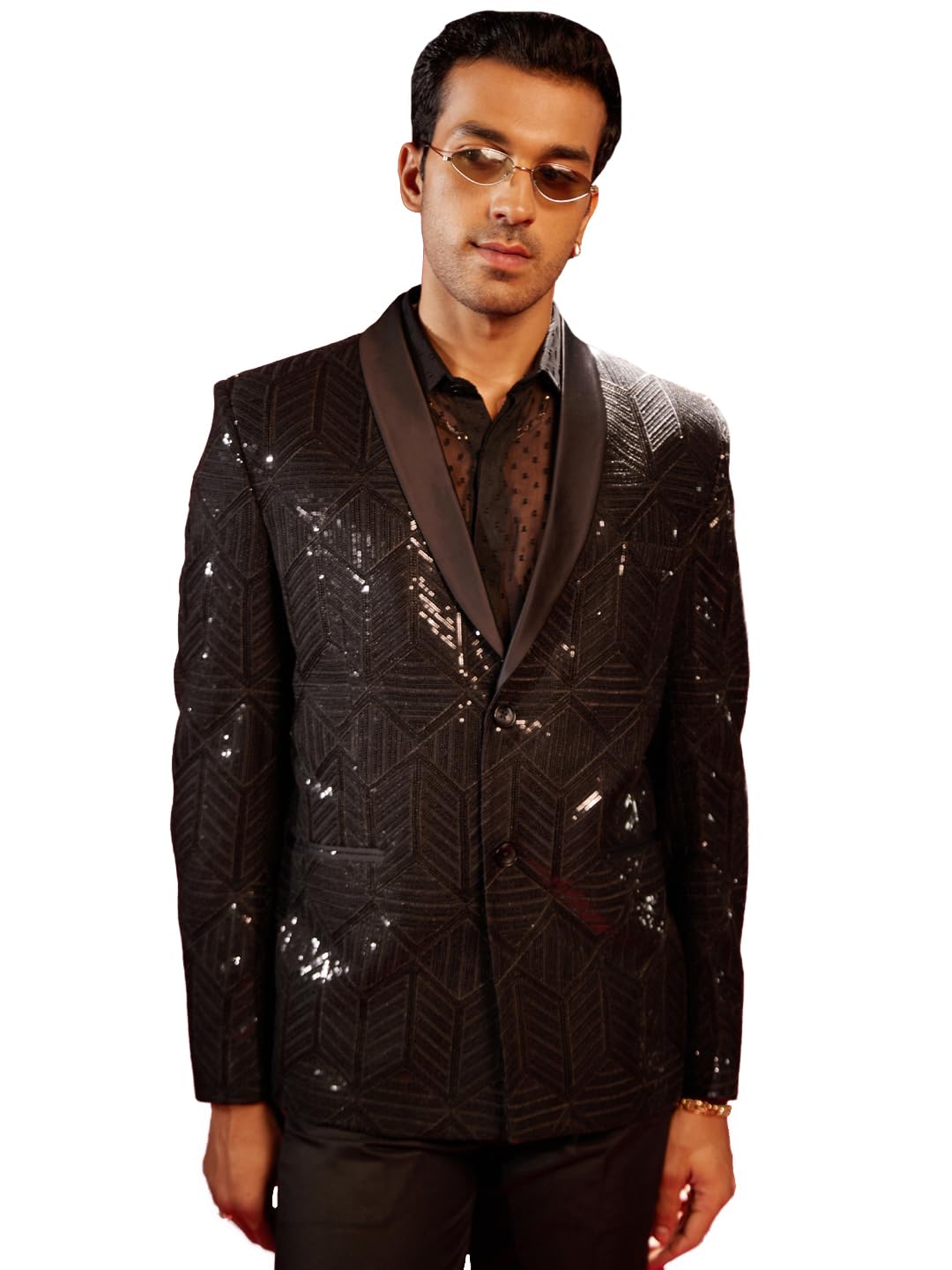 Men's Sequined Blazer - A Gleaming Statement Piece-image-49