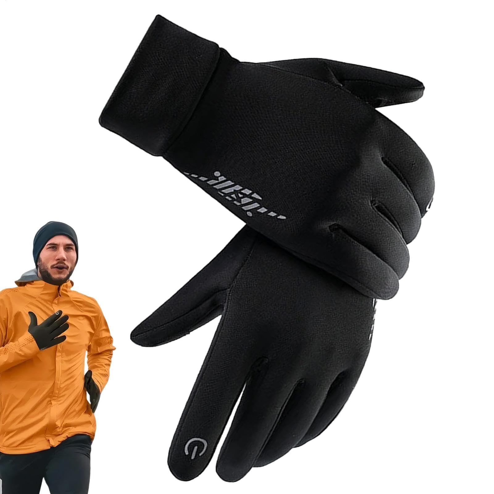 ZH1YFD Fahrradhandschuhe für Herren, warme Fahrradhandschuhe, Touchscreen-Thermohandschuhe, Laufhandschuhe für kaltes Wetter | Reflektierende und warme, auffällige Handschuhe zum Laufen, Radfahren,