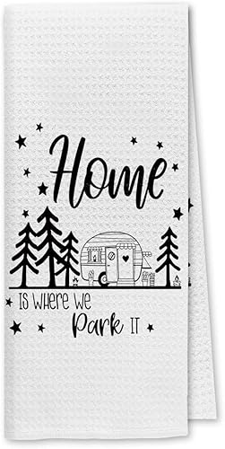 Dibor Home is Where We Park It - Toallas de cocina para camping, paños de cocina, paños de cocina, Woodland RV Remolque, paño de secado absorbente