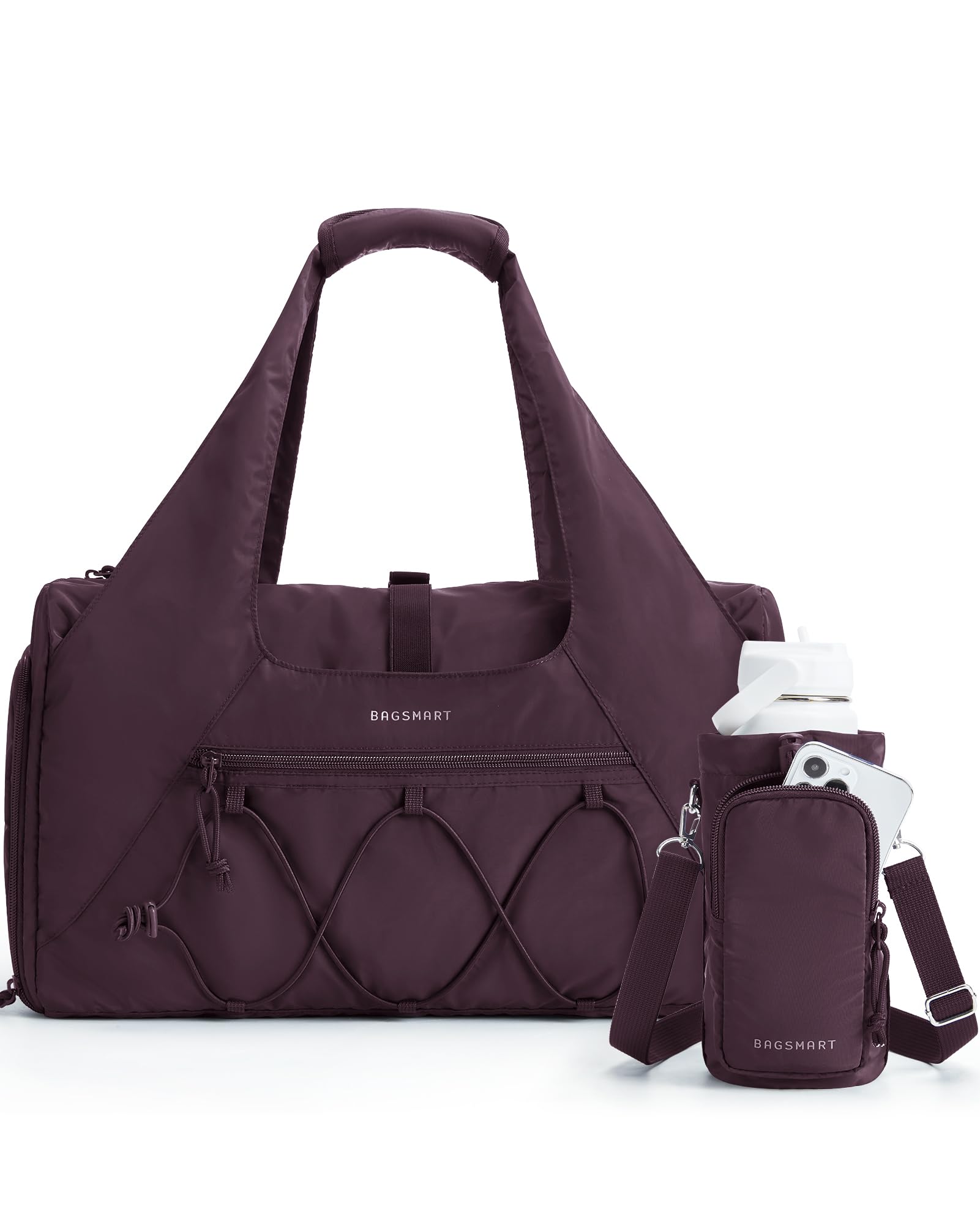 BAGSMART Gym Sports Bag for Women, 25L Lightweight Duffle with Shoe Compartment & Wet Pocket for Yoga Travel, Gym Tote with Water Bottle Pouch (Crimson Purple) — image 1