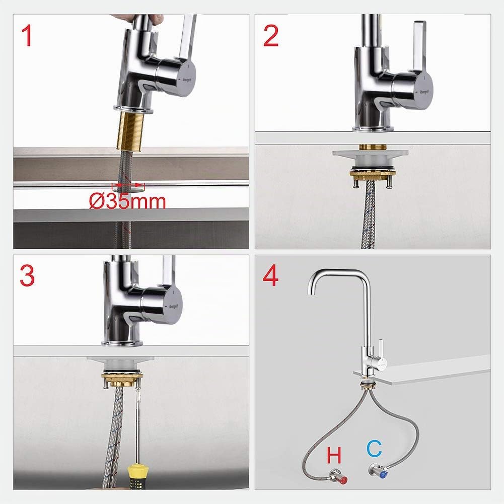 Ibergrif M22105 Grifo de Cocina con Caño Alto, Grifo para Fregadero Giratorio 360 °, Cold Start, Ahorro de Energía, Cromado