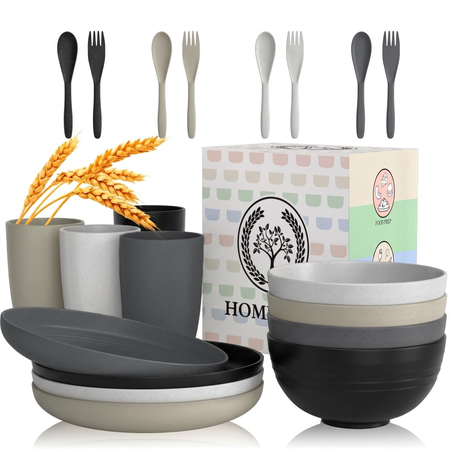 Homienly Wheat Straw Dinnerware Set - 20 Pieces -11