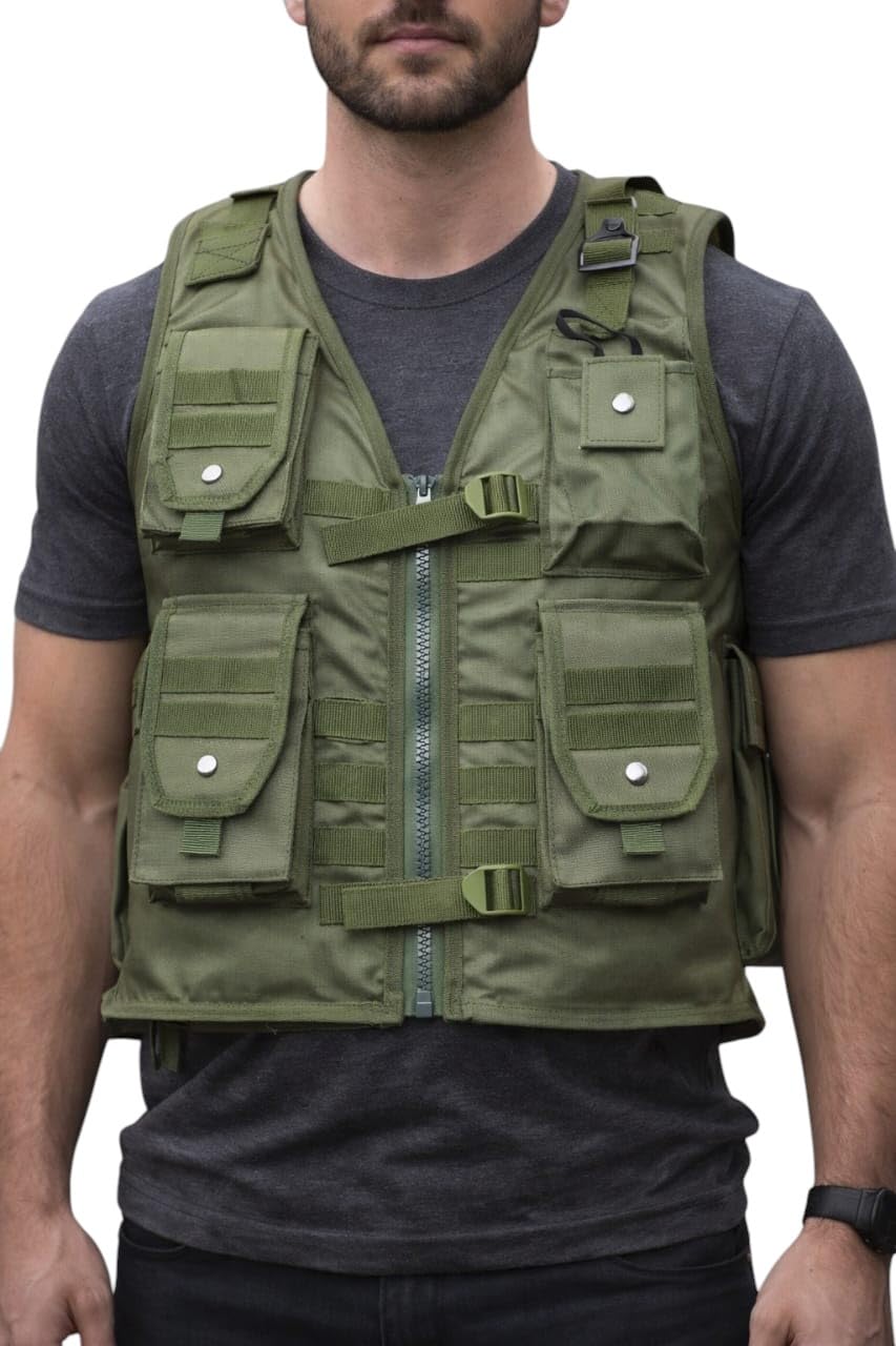 Army Apparel's OG Chain BP Jacket – Green Bullet Proof Tactical Vest | Free Size Adjustable Security Body Armor