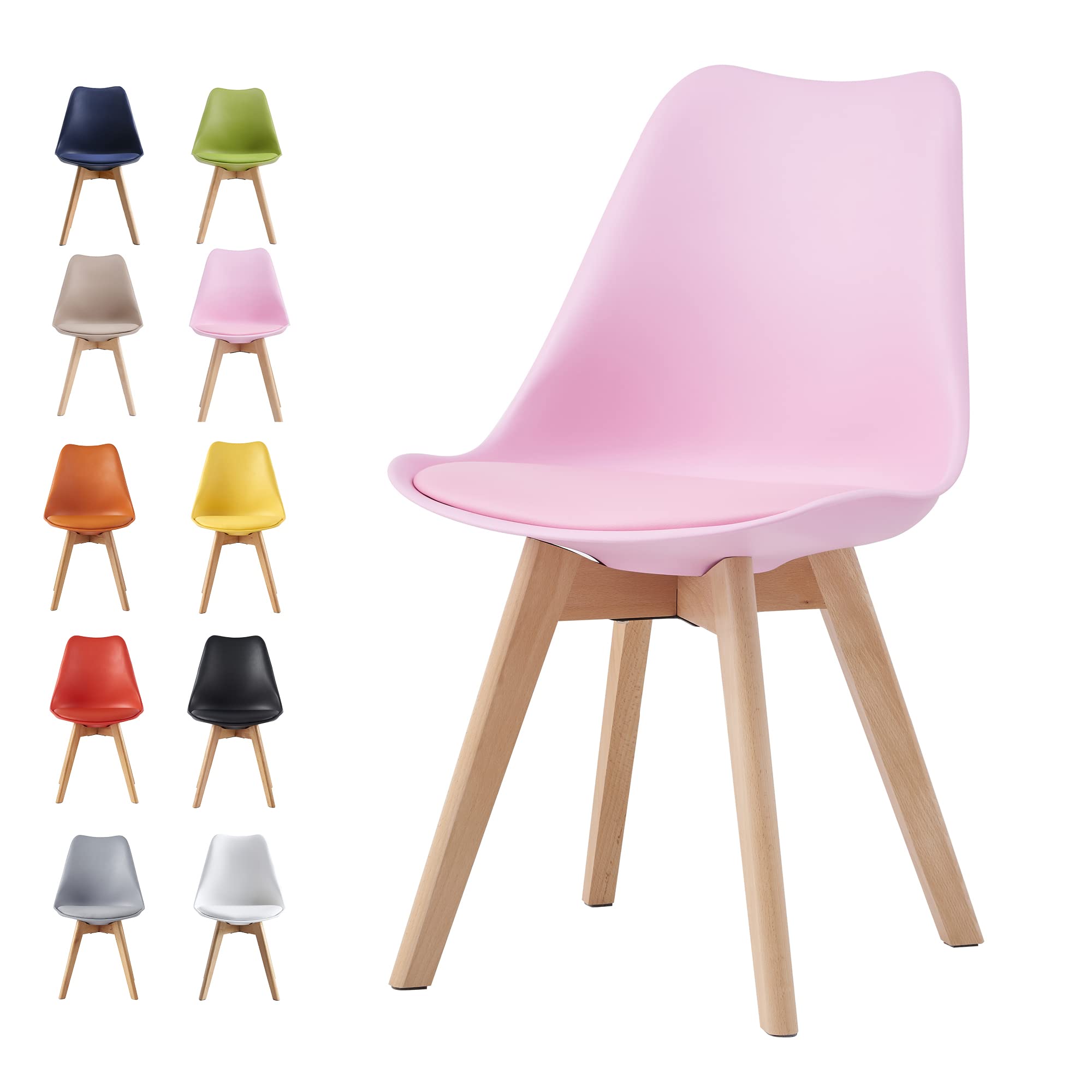 mcc direct Dining Chairs Wooden Legs Soft Cushion Pad Stylish DELUXE Retro Lounge Dining Office EVA (Pink) — image 1