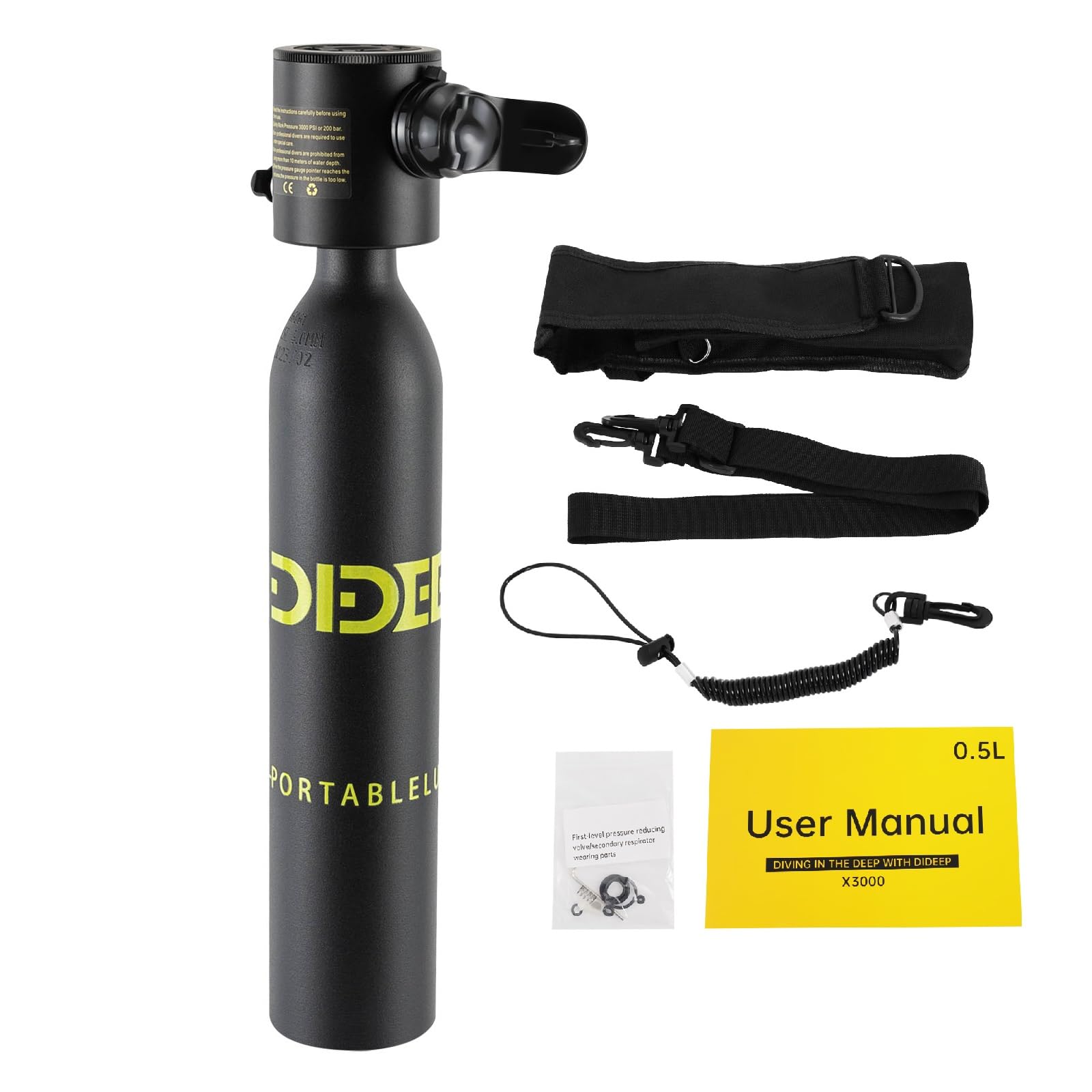 Mini Scuba Tank 0.5L Portable Diving Lung Tank Kits, 5-10 Minutes Breath Underwater Diving Gear 3000PSI Refillable Scuba Tank for Snorkeling Freediving Emergency Backup
