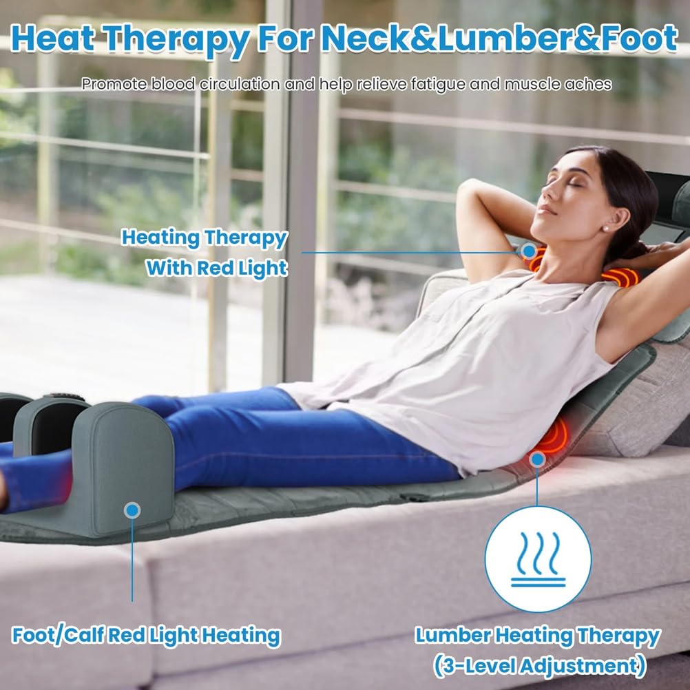 Colchoneta de Masaje Cuerpo Completo con Vibración y Calor Colchón De Masaje De Cuerpo para Relajar Dolores Musculares y Dormirse