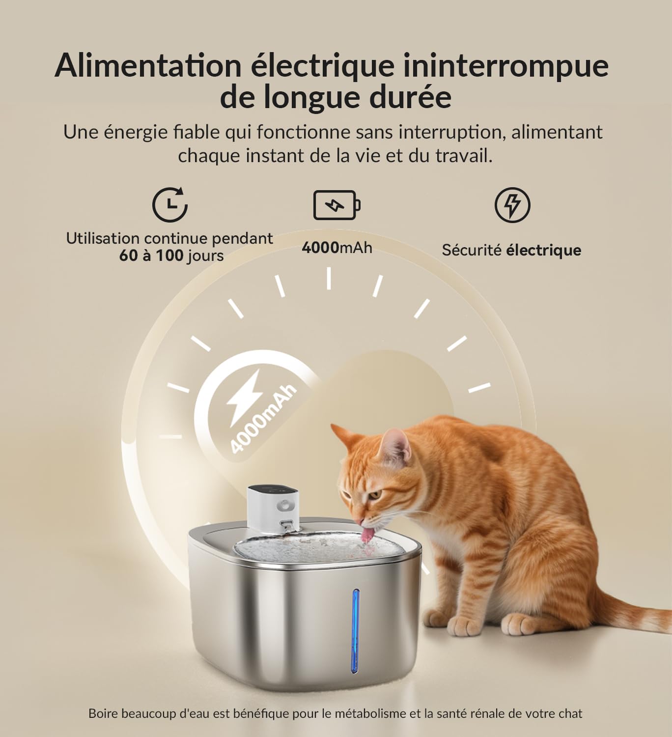 Fontaine a Eau Chat INOX sans Fil en Acier, 4L Fontaine pour Chat avec Capteur Automatique, Ultra Silencieux avec Batterie 4000 mAh, FS10pro