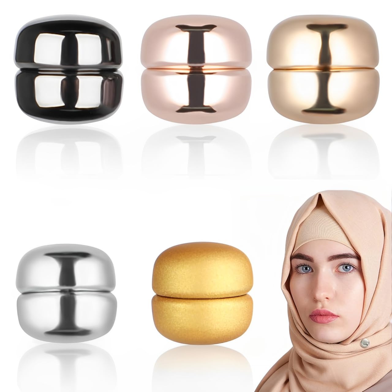 AoMigeAoMige 5 Pairs Hijab Magnetic Pins,Pinless Magnetic Hijab Pins Buttons,No Snag Magnets Hijab for Women Multi-use Colorful Scarf Pin Round Magnets Hijab