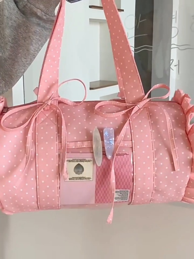 Bolso Tote Barril con Lunares Kawaii y Moño Rosa miniatura 3