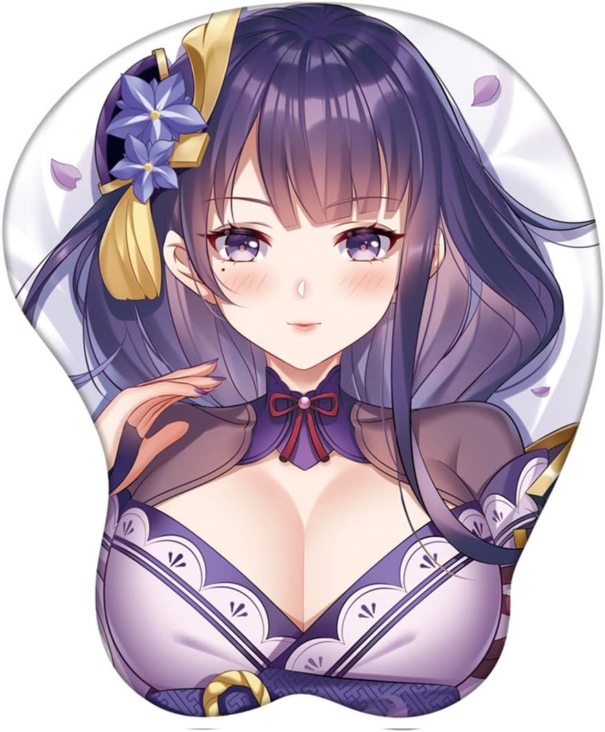 Genshin Impact Xiao Zhongli Mouse Pad with Wrist Support Comfort Silica Gel Wrist Rest Support Mat Mice 3D Mouse Pad Non-Slip PU Base for Computer (Raiden Shogun)