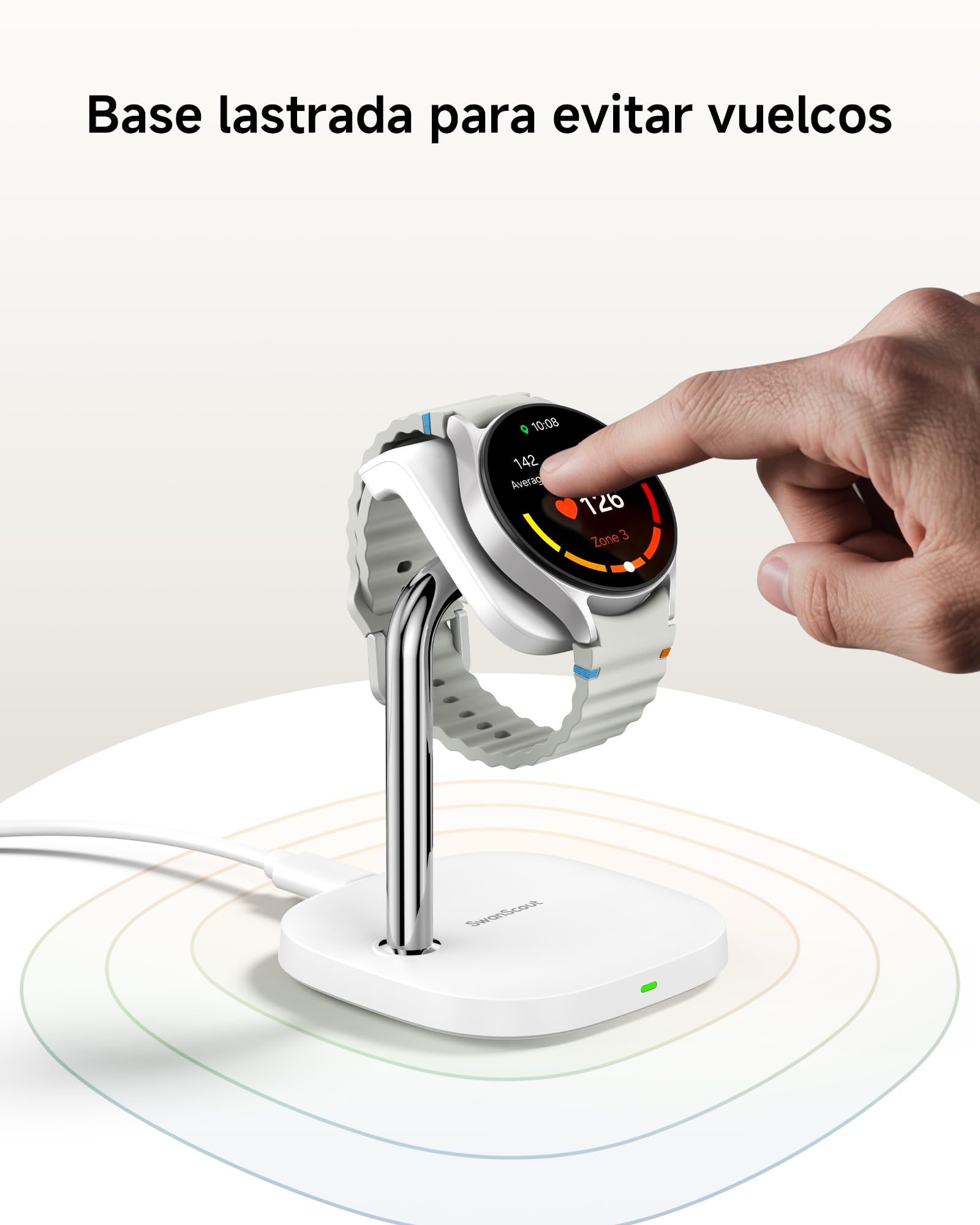 SwanScout Cargador para Samsung Galaxy Watch Ultra(2025)/8/8 Classic/7/Ultra/6/6 Classic/5/5 Pro/4/3/Active 2, Soporte de Carga para Galaxy Watch, SwanScout 505S (Blanco)